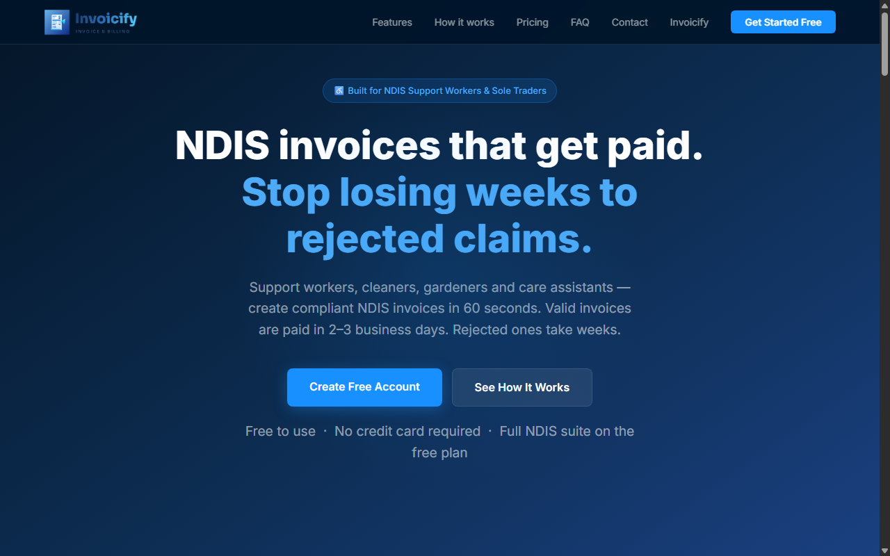Invoicify NDIS website screenshot