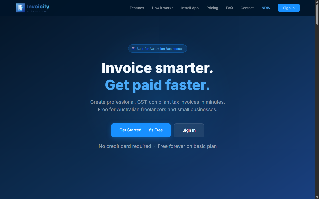 Invoicify website screenshot